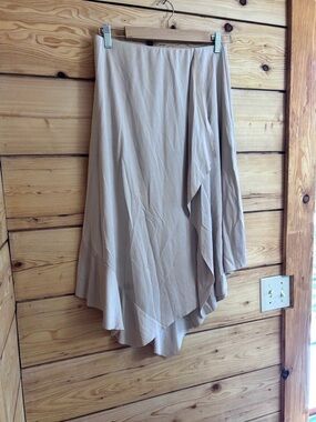 Kensie Asymmetrical Flowy Midi Skirt in Beige